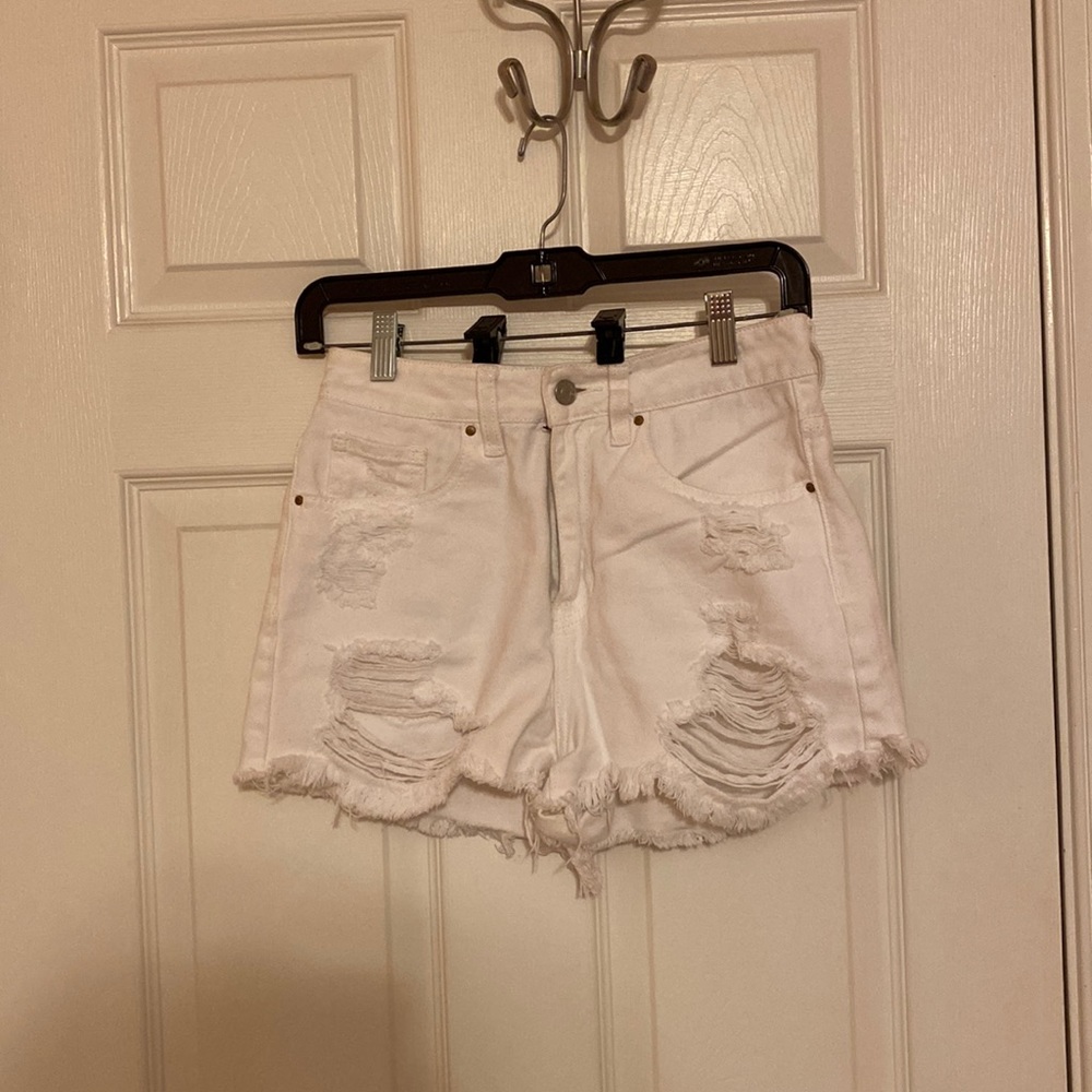 Pacsun high waisted distressed white jean shorts